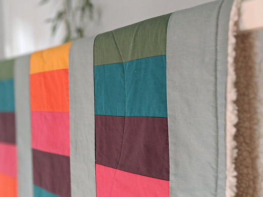 Bright Rainbow on Sage, backed with Fluffy Sherpa, Original, close-up