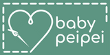 A rectangular patch with stitching around three-quarters of its perimeter. The needle and thread have formed a heart. The text phonetically reads "baby pay pay". 
