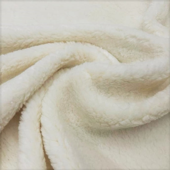 Baby Peipei, 100% Organic Cotton Fluffy Sherpa backing in cream weighing 600 grams per square meter / 600 GSM