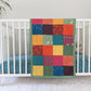 Baby Peipei 's organic patchwork quilts with bright colors. This patchwork quilt is security blankie size. With 12 fabrics, this quilt is reminiscent of the Bai Jia Bei Chinese quilt tradition 